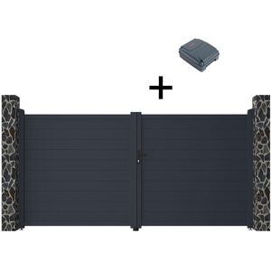 Vente-unique.com Portail électrique battant aluminium plein L355 x H181 cm anthracite - NAZARIO