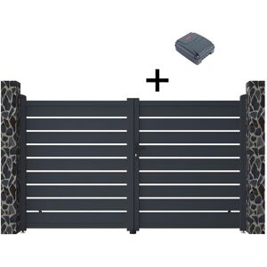 Vente-unique.com Portail electrique battant aluminium ajoure L305 x H183 cm anthracite - PRIMO