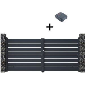 Vente-unique.com Portail électrique battant aluminium ajouré L355 x H166 cm anthracite PRIMO