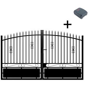 Vente-unique.com Portail battant éléctrique aluminium ajouré L300 x H200 cm noir NERBIS