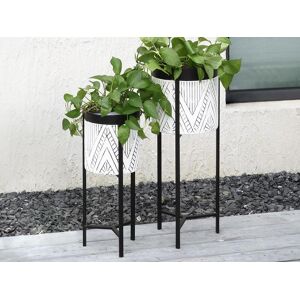 OZAIA Lot de 2 cache-pots sur pied en metal- D. 20 x H. 53 cm et D. 25 x H. 69 cm - Noir et blanc - CAPOLI