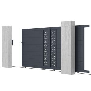 Vente uniquecom Portail coulissant aluminium semi plein a motifs L416 x H180 cm anthracite GREGOR