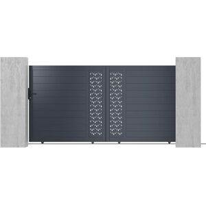 Vente uniquecom Portail coulissant aluminium semi plein a motifs L374 x H180 cm anthracite GREGOR