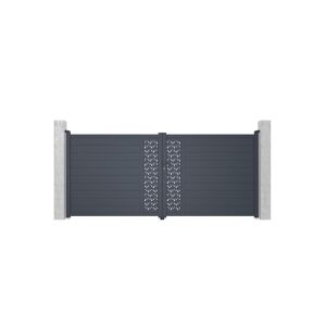 Vente-unique.com Portail battant aluminium semi plein à motifs L397 x H181 cm anthracite GREGOR