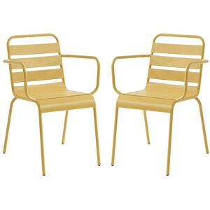 MYLIA Lot de 2 fauteuils de jardin empilables en métal - Jaune moutarde - MIRMANDE de MYLIA