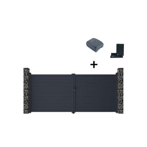 Vente-unique.com Portail électrique battant aluminium plein L397 x H166 cm anthracite - NAZARIO