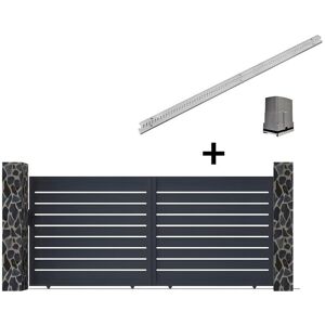 Vente-unique.com Portail électrique coulissant aluminium ajouré L416 x H183 cm anthracite PRIMO