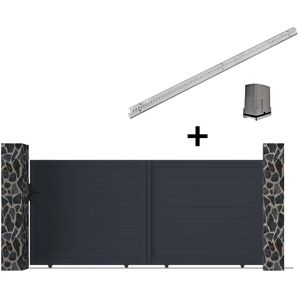 Vente-unique.com Portail électrique coulissant aluminium plein L416 x H180 cm anthracite - NAZARIO