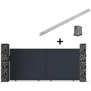 Vente-unique.com Portail électrique coulissant aluminium plein L416 x H180 cm anthracite - NAZARIO