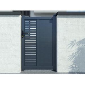 Vente-unique Portillon battant aluminium semi ajouré à motifs L100 x H164 cm anthracite ORIST II