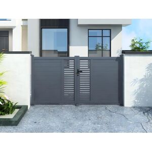 Vente uniquecom Portail battant aluminium semi ajoure a motifs L300 x H164 cm anthracite en kit ORIST II