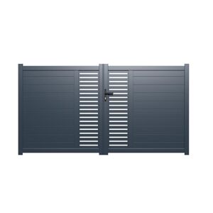 Vente-unique.com Portail battant aluminium semi ajouré à motifs L350 x H179 cm anthracite en kit ORIST II