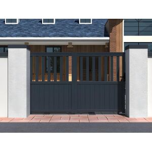 Vente-unique.com Portail coulissant aluminium semi ajouré L343 x H140 cm anthracite en kit TARNOS II