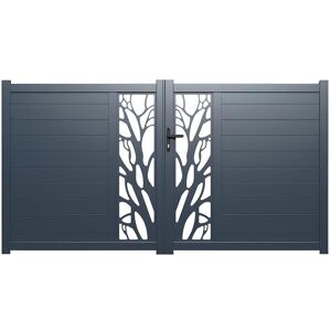 Vente-unique.com Portail battant aluminium semi ajouré à motifs L350 x H164 cm anthracite en kit LABRIT II