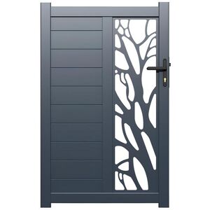 Vente-unique.com Portillon battant aluminium semi ajoure a motifs L105 x H187 cm anthracite LABRIT II