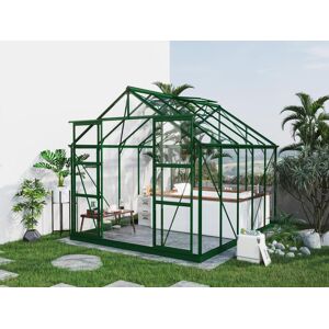 Vente-unique.com Serre de jardin en verre trempé 4 mm verte avec kit d'ancrage 7,5 m² - OTERIA