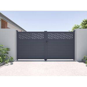 Vente-unique.com Portail battant aluminium semi plein a motifs L355 x H182 cm anthracite - BAZIO