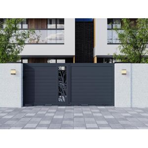 Vente-unique.com Portail coulissant aluminium semi ajoure a motifs L400 x H187 cm anthracite en kit LABRIT II