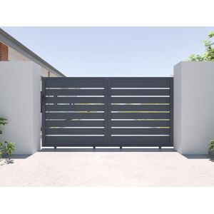 Vente-unique.com Portail coulissant aluminium ajoure L324x H165 cm anthracite - PRIMO