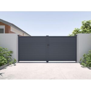 Vente-unique.com Portail battant aluminium persienne L397 x H181 cm anthracite - VIAZO