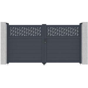 Vente uniquecom Portail battant aluminium semi plein a motifs L305 x H166 cm anthracite BAZIO