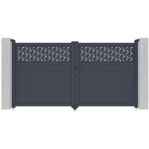 Vente-unique.com Portail battant aluminium semi plein à motifs L305 x H166 cm anthracite - BAZIO