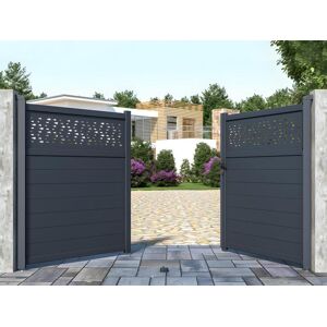 Vente-unique.com Portail battant aluminium semi plein à motifs L305 x H182 cm anthracite - BAZIO