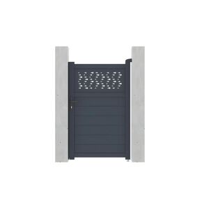 Vente-unique.com Portillon battant aluminium semi plein a motifs L103 x H166 cm anthracite - BAZIO