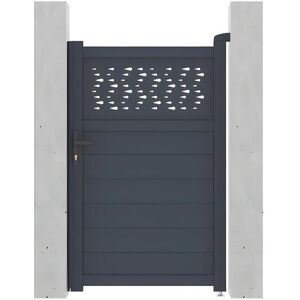 Vente-unique.com Portillon battant aluminium semi plein a motifs L103 x H166 cm anthracite - BAZIO