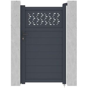 Vente-unique.com Portillon battant aluminium semi plein a motifs L103 x H181 cm anthracite - BAZIO