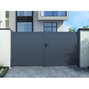 Vente-unique.com Portail battant aluminium plein L300 x H160 cm anthracite - ZERANO