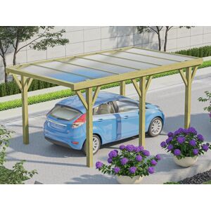 Vente-unique.com Carport pergola simple autoporte en bois traite - avec toit en PVC - 1 voiture - 15 m² - OURANOS