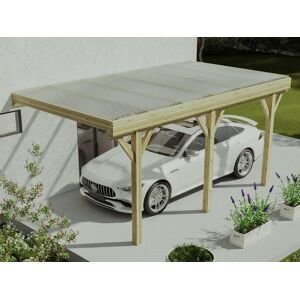 Vente-unique.com Carport pergola simple adosse en bois traite - avec toit en PVC - 1 voiture - 15 m² - HELENE