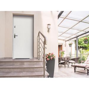 Vente-unique Porte d'entree en acier pleine H207 x L100 cm blanc - poussant droit - AGUEDA