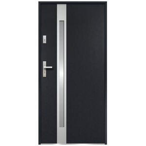 Vente-unique Porte d'entree en acier vitree avec inox H207 x L100 cm anthracite - poussant droit - BRAGA