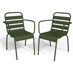 MYLIA Lot de 2 fauteuils de jardin empilables en métal - Kaki - MIRMANDE de MYLIA