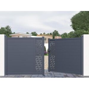 Vente uniquecom Portail electrique battant aluminium semi plein a motifs L355 x H181 cm anthracite GREGOR