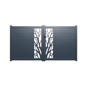 Vente-unique.com Portail électrique battant aluminium semi ajouré à motifs L300 x H179 cm anthracite en kit LABRIT II