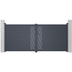 Vente-unique.com Portail électrique battant aluminium semi plein à motifs L397 x H181 cm anthracite GREGOR