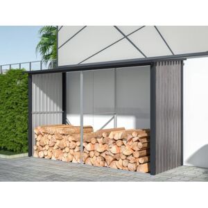 Vente-unique.com Abri bûches métal en acier galvanisé effet bois 5,78 m3 - 8 stères - L302 x P119 x H190cm - VARWOOD - Publicité