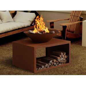 Vente unique Brasero en acier Corten avec range buches L90 x H675 x P75 cm BEZIO