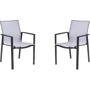 MYLIA Lot de 2 fauteuils de jardin empilables en aluminium et textilène - Gris clair et noir - VALERA de MYLIA