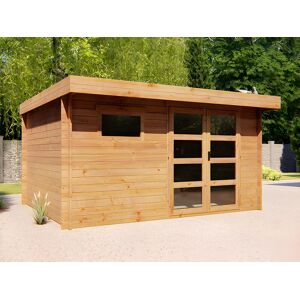 Vente-unique.com Abri de jardin en bois traite par autoclave avec toit plat - 13 m² - epaisseur 28 mm - CORALIO