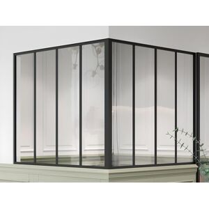 Vente-unique Verriere d'angle d'atelier en aluminium thermolaque - L120 x L120 x H105 - Noir - BAYVIEW