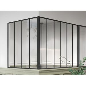 Vente-unique Verrière d'angle d'atelier en aluminium thermolaqué - L180 x L120 x H130 - Noir - BAYVIEW