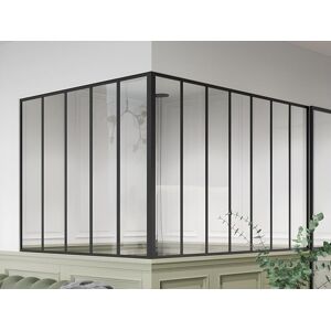 Vente-unique Verrière d'angle d'atelier en aluminium thermolaqué - L210 x L150 x H130 - Noir - BAYVIEW