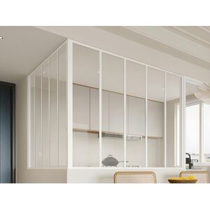 Vente-unique Verrière d'angle d'atelier en aluminium thermolaqué - L150 x L150 x H130 - Blanc - BAYVIEW