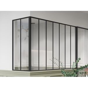 Vente-unique Verrière d'angle d'atelier en aluminium thermolaqué - L210 x L60 x H130 - Noir - BAYVIEW