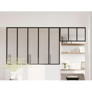 Vente unique Verriere atelier avec imposte en aluminium thermolaque L150 x H105 L73 x H40 cm Noir BAYVIEW