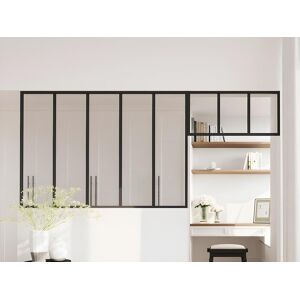 Vente unique Verriere atelier avec imposte en aluminium thermolaque L150 x H105 L83 x H40 cm Noir BAYVIEW